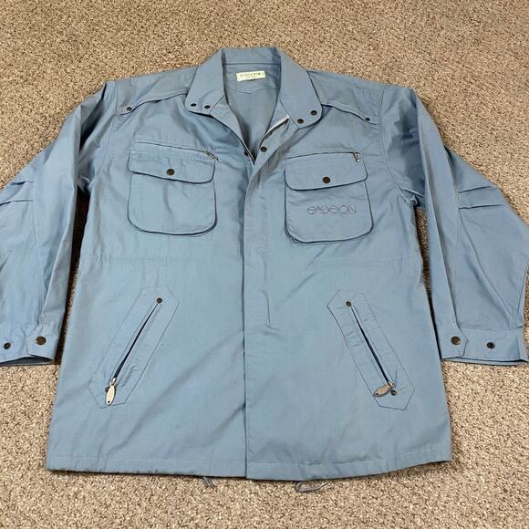 VTG Sasson Jacket Mens L 70s 80s Retro Disco Party Pockets Blue Zippers Costume - Picture 1 of 10